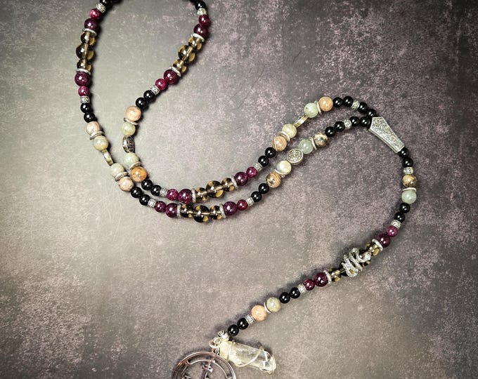 Lilith Rosary Beads: Garnet, Obsidian, and Black Moonstone Rosary