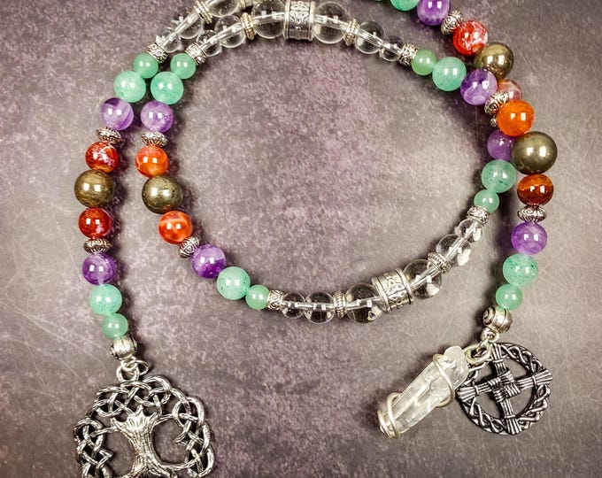 Goddess Brigid Prayer Beads: Fire Agate, Aventurine, Pyrite Devotional Beads