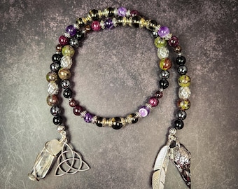 Morrigan Prayer Beads: Obsidian, Garnet, Amethyst Celtic Goddess Rosary
