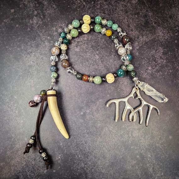 Celtic God Cernunnos Devotional Beads: India Agate and Clear Quartz Prayer Beads