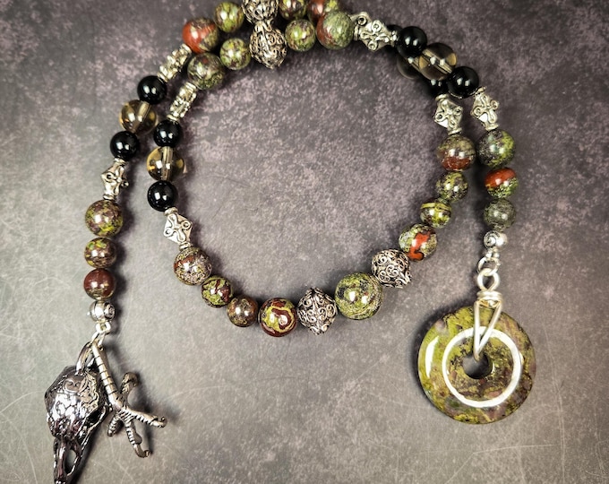 Baba Yaga Prayer Beads: Dragon Bloodstone, Obsidian, Smoky Quartz Rosary