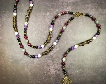 Hekate Rosary: Amethyst, Garnet, Moonstone & Obsidian Devotional Beads
