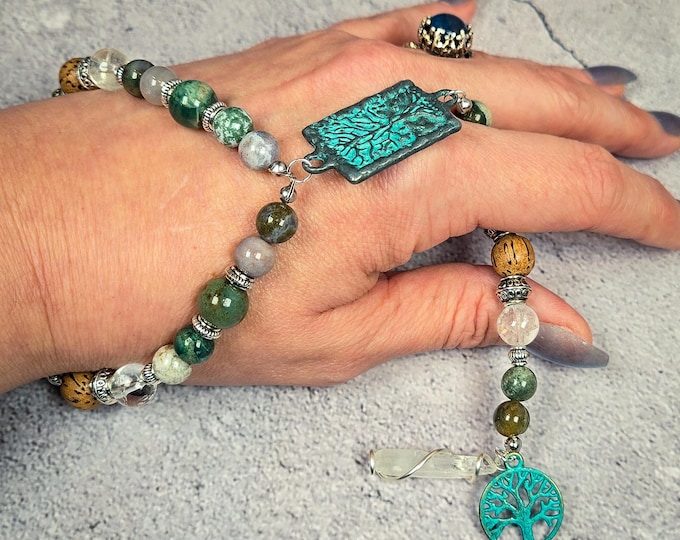 Witch's Wrist Rosary – India Agate, Palmwood, and Clear Quartz