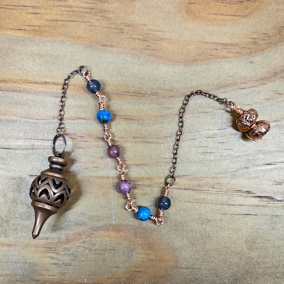 Rhodonite, Blue Apatite, and Labradorite Pendulum