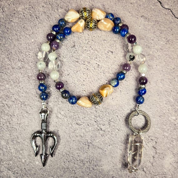 Poseidon Prayer Beads: Lapis Lazuli Rosary with Moonstone & Shell