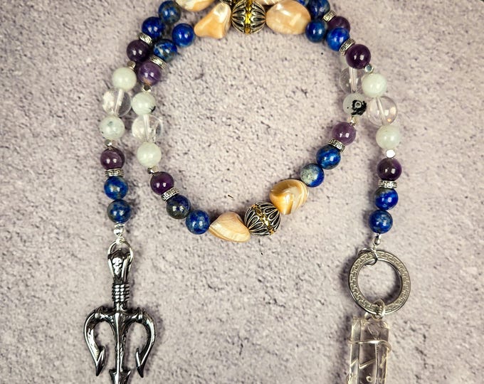 Poseidon Prayer Beads: Lapis Lazuli Rosary with Moonstone & Shell