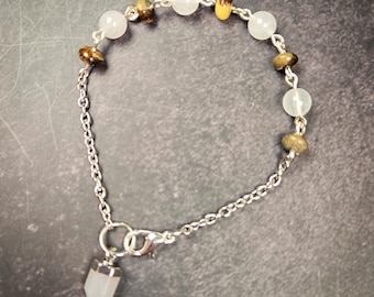 Septarian and White Agate Pendulum Bracelet: Wearable Divination Tool - Crystal Healing Jewelry