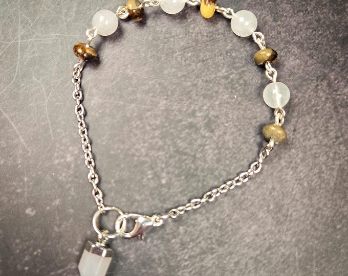 Septarian and White Agate Pendulum Bracelet: Wearable Divination Tool - Crystal Healing Jewelry