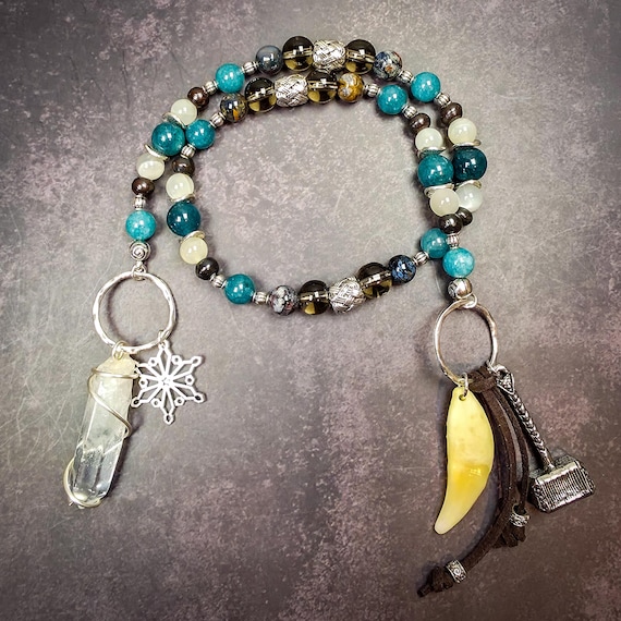 Cailleach Prayer Beads: Pietersite, Aquamarine, and Moonstone Devotional Beads