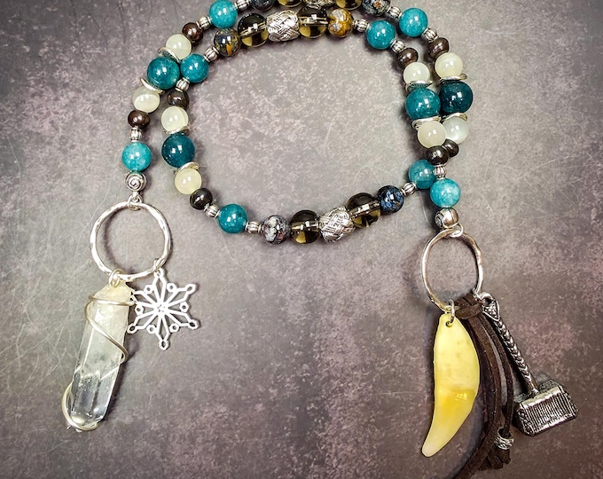 Cailleach Prayer Beads: Pietersite, Aquamarine, and Moonstone Devotional Beads