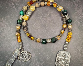 Frigg Norse Goddess Prayer Beads: Amber, Calcite, Emerald