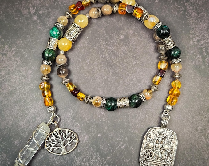 Frigg Norse Goddess Prayer Beads: Amber, Calcite, Emerald