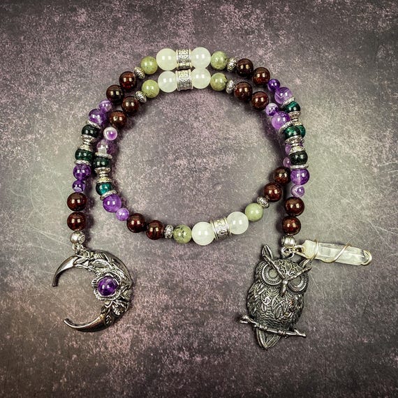 Welsh Goddess Blodeuwedd Devotional: Labradorite, Garnet, Amethyst, Emerald Altar Tool