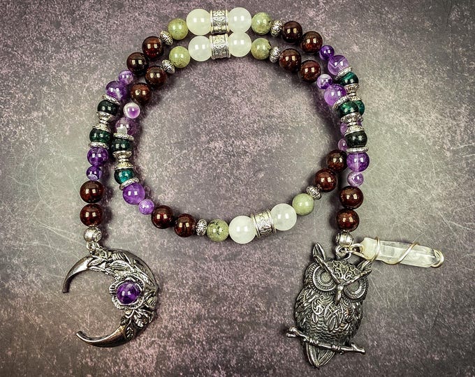 Welsh Goddess Blodeuwedd Devotional: Labradorite, Garnet, Amethyst, Emerald Altar Tool