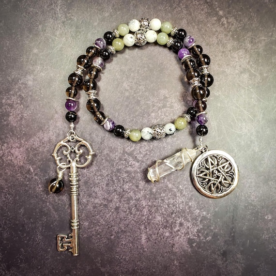 Hekate Prayer Beads: Amethyst, Moonstone, Labradorite, and Black Tourmaline