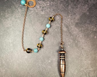 Copper Pendulum with Smoky Quartz and Aquamarine