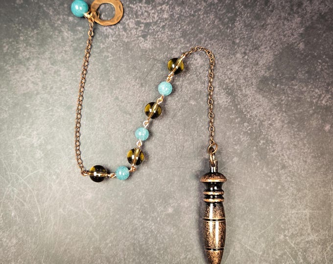 Copper Pendulum with Smoky Quartz and Aquamarine