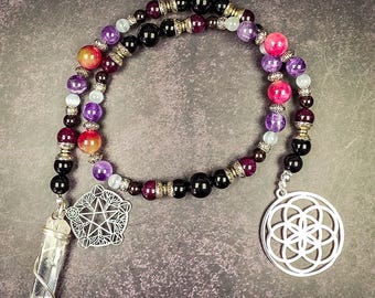 Persephone Prayer Beads: Garnet, Obsidian, and Amethyst Rosary