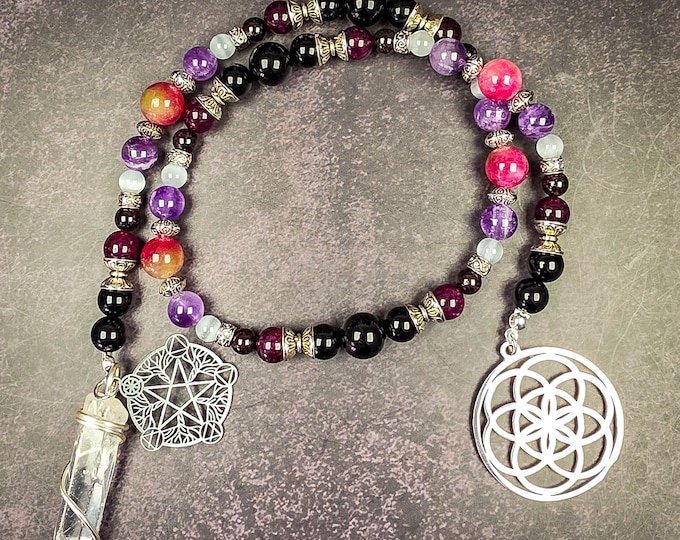 Persephone Prayer Beads: Garnet, Obsidian, and Amethyst Rosary