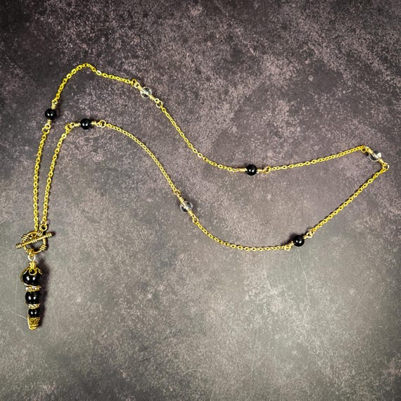 Black Obsidian and Clear Quartz Pendulum Necklace: Deep Protection and Clarity