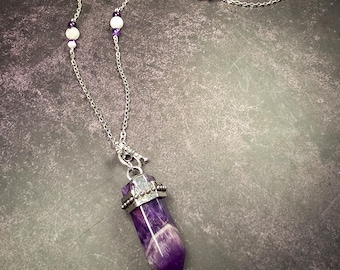 Amethyst and Moonstone Pendulum Necklace: Intuition and Clarity