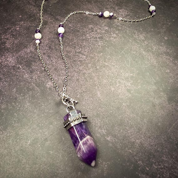 Amethyst and Moonstone Pendulum Necklace: Intuition and Clarity