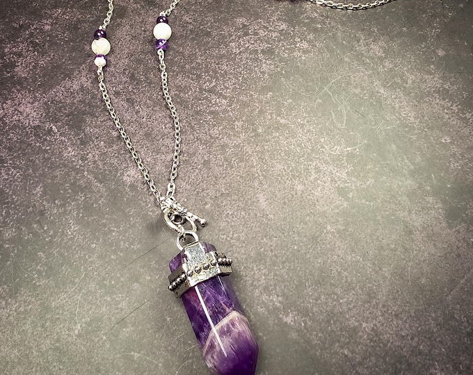 Amethyst and Moonstone Pendulum Necklace: Intuition and Clarity