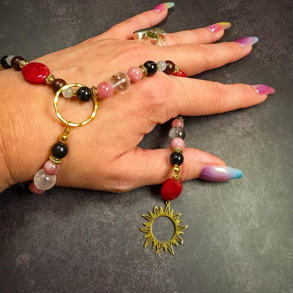 Sunstone, Sandalwood & Quartz Wrist Rosary