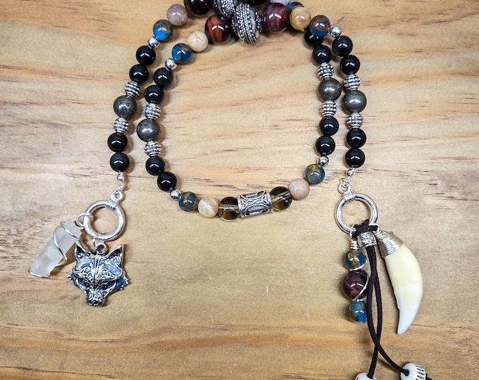 Norse God Fenrir Prayer Beads: Obsidian, Tiger's Eye, Moonstone