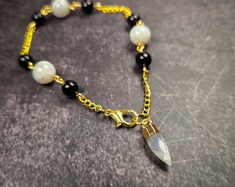 Moonstone & Black Tourmaline Pendulum Bracelet: Wearable Divination Tool - Crystal Healing Jewelry