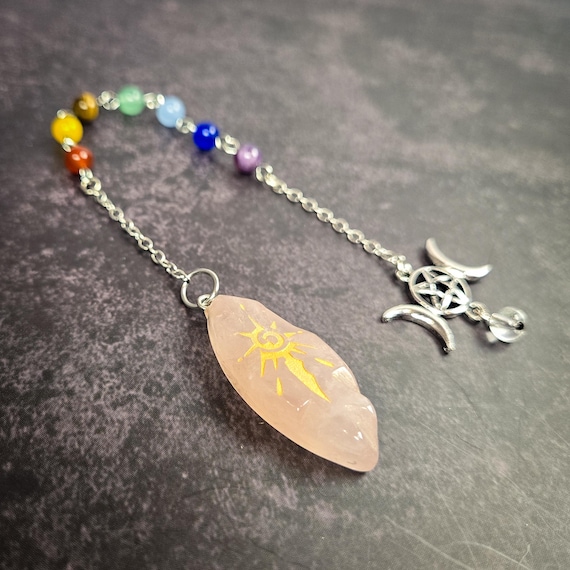 Rose Quartz Pendulum • Silver-Tone Chain with 7 Chakra Beads • Reiki, Divination & Energy Healing Tool