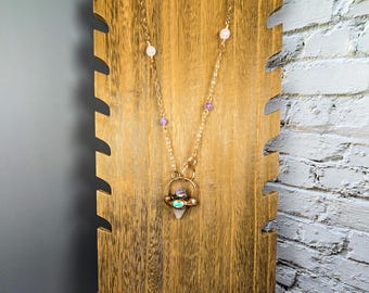 Rose Quartz and Amethyst Pendulum Necklace