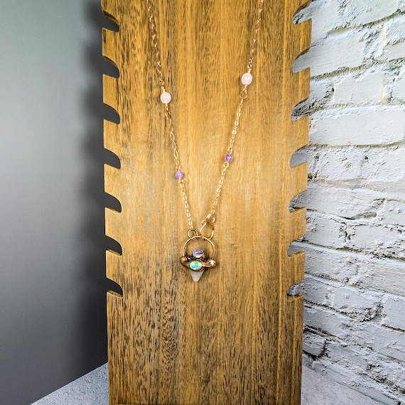 Rose Quartz and Amethyst Pendulum Necklace