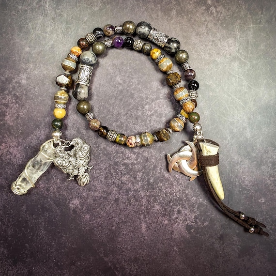 Odin Prayer Beads: Norse Pagan Rosary with Jasper, Agate, & Pyrite