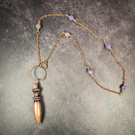 Copper Pendulum Necklace with Titanium Druzy Agate Beads: Confidence and Intuition