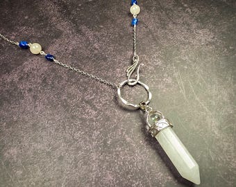 White Quartz Pendulum Necklace with Kyanite: Sacred Enchantment