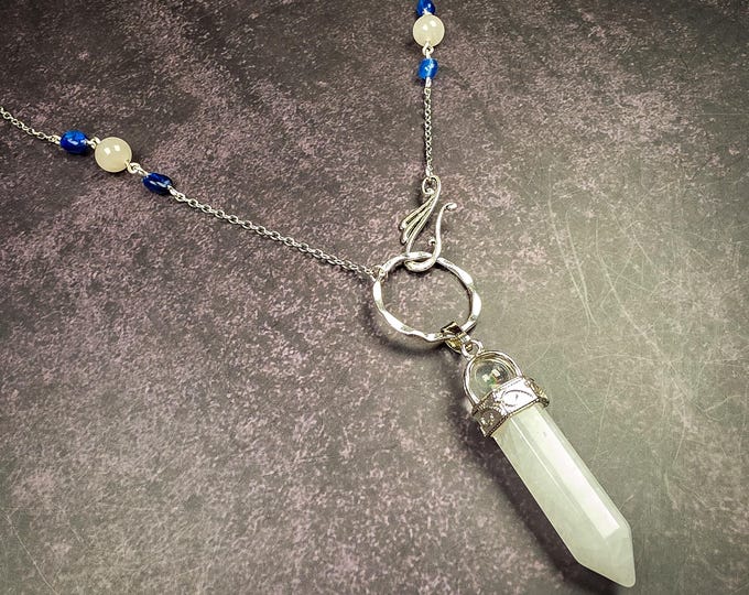 White Quartz Pendulum Necklace with Kyanite: Sacred Enchantment