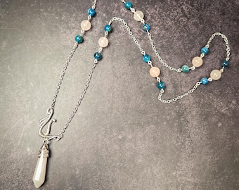 Rose Quartz and Blue Apatite Pendulum Necklace- Wearable Divination Tool - Crystal Healing Jewelry