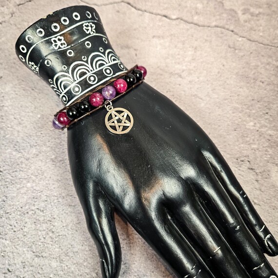 Hekate Obsidian, Garnet, and Amethyst Beaded Wrap Bracelet