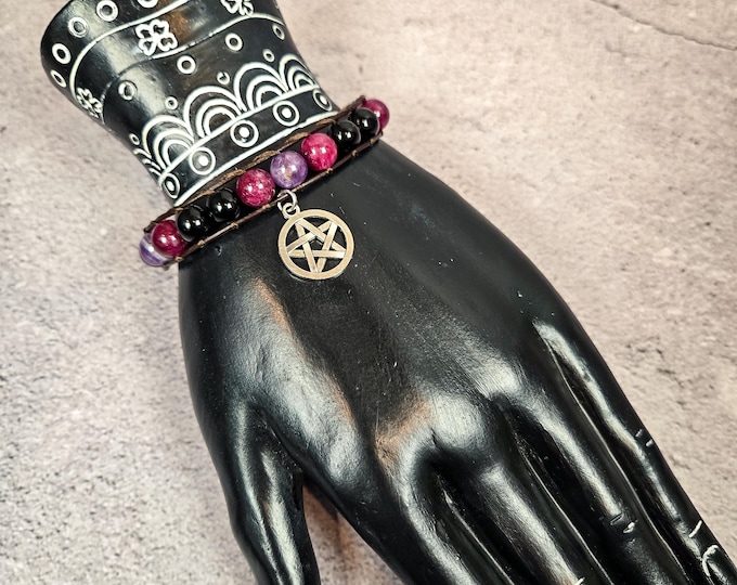 Hekate Obsidian, Garnet, and Amethyst Beaded Wrap Bracelet