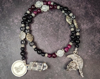 Hades Devotional Prayer Beads: Obsidian, Garnet, and Hematite Rosary