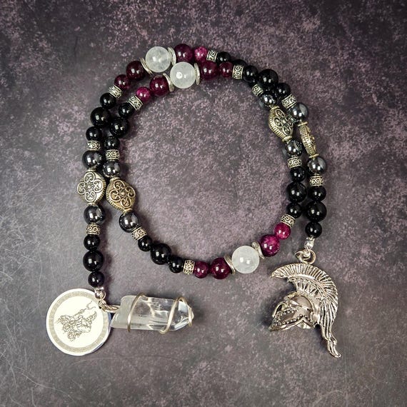 Hades Devotional Prayer Beads: Obsidian, Garnet, and Hematite Rosary