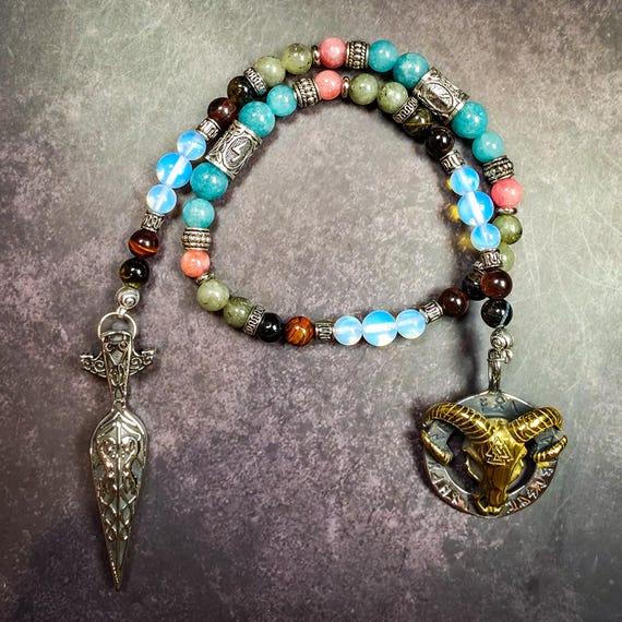 Heimdall Devotional Beads: Norse Rosary with Opalite, Aquamarine, and Labradorite