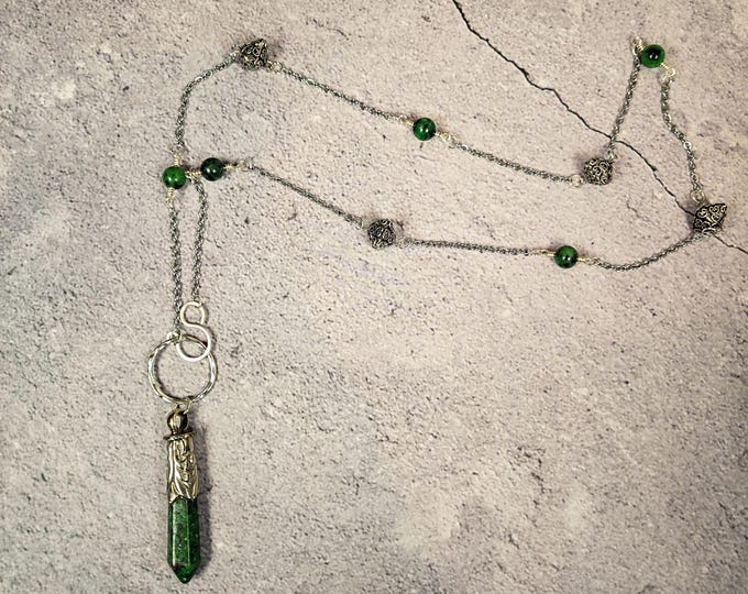 Ruby Zoisite Pendulum Necklace- Wearable Divination Tool - Crystal Healing Jewelry