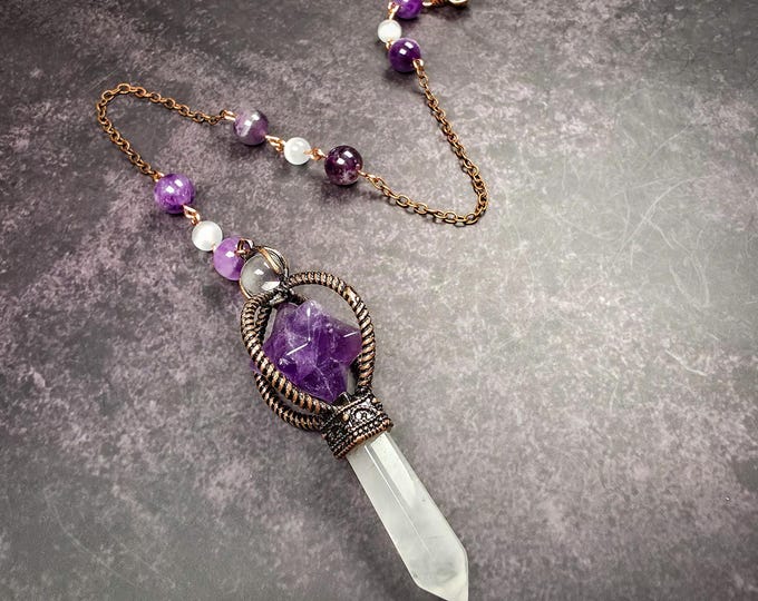 Amethyst Merkaba Pendulum - Sacred Geometry Psychic Enhancement Dowsing Tool