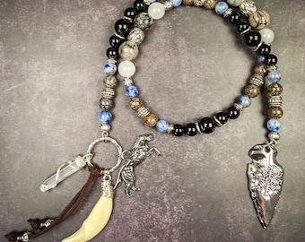Skadi Devotional Beads: Norse Goddess Rosary with Obsidian, Sodalite, and Spiderweb Jasper