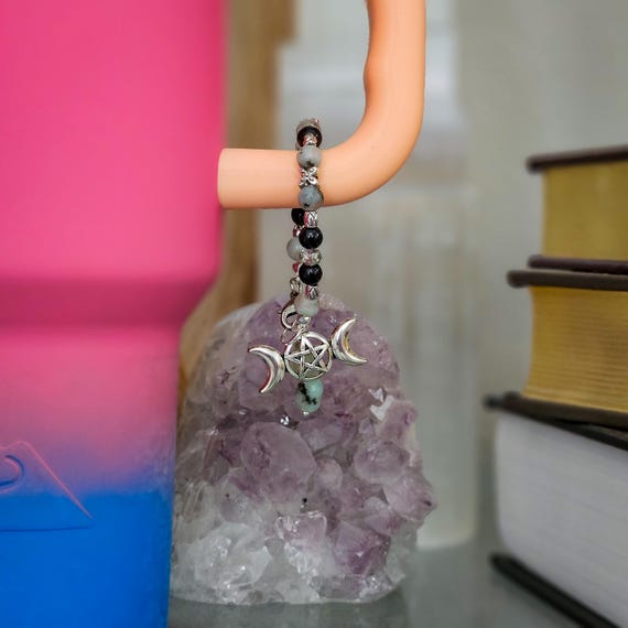 Kiwi Jasper and Black Onyx Tumbler Charm - Crystal Tumbler Charms
