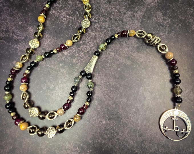 Lilith Rosary Beads: Garnet, Obsidian, and Black Moonstone Rosary