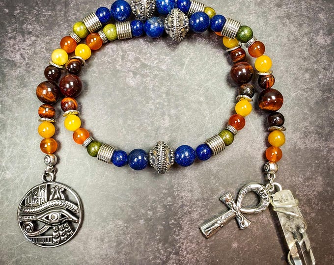Egyptian God Ra Rosary with Tiger's Eye, Carnelian & Lapis Lazuli