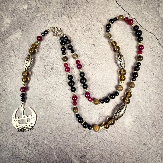 Lilith Rosary Beads: Garnet, Obsidian, and Black Moonstone Rosary